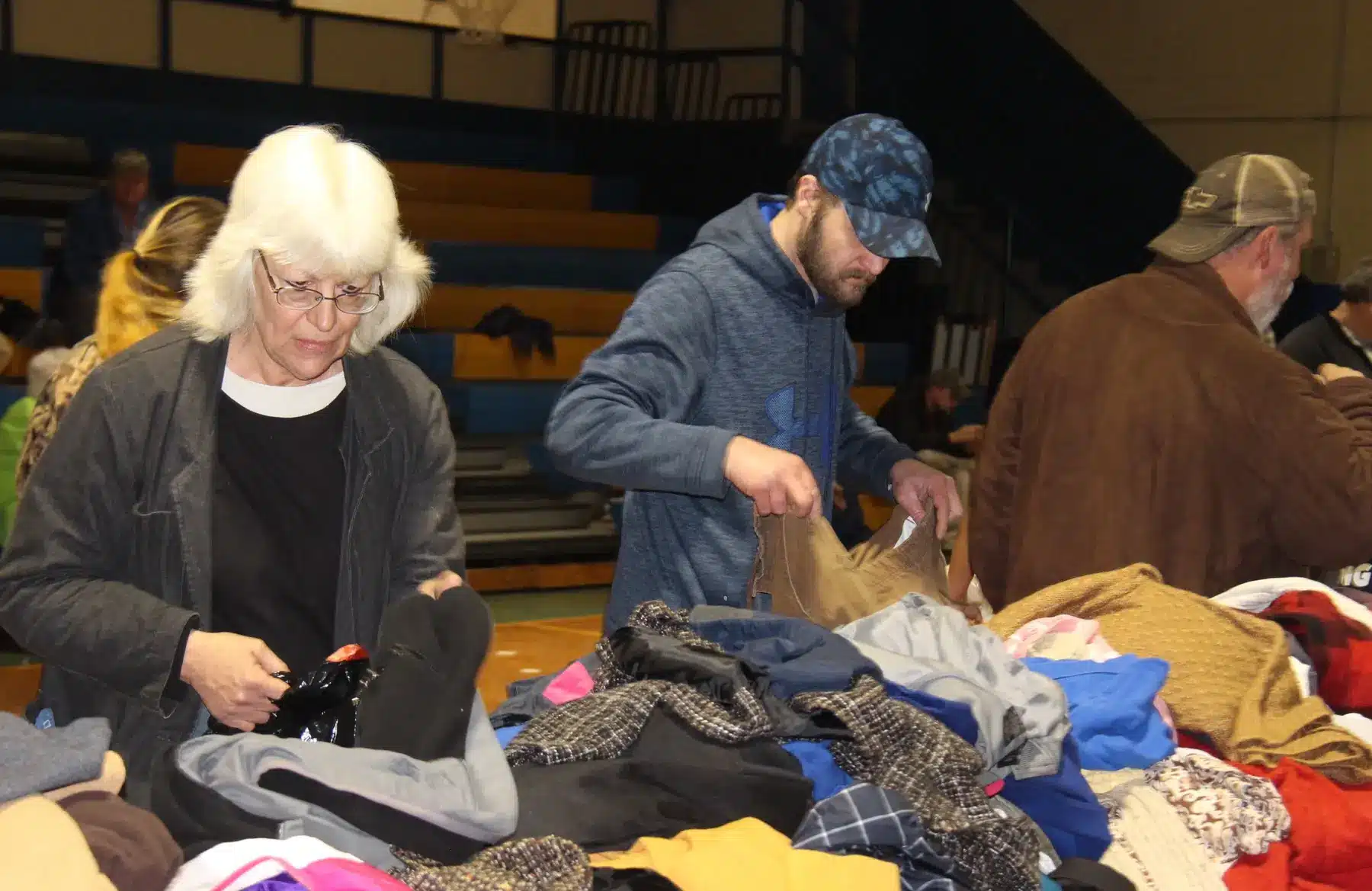 Clothing organized on racks